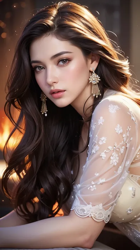 (highest quality, masterpiece, Ultra-high resolution, Photorealistic:1.4), One girl, Looking at the camera,Beautiful fine details, Detailed skin, Detailed lips, Long eyelashes, Full body portrait, Graceful posture, flowing hair, jewelry, Delicate earrings,...