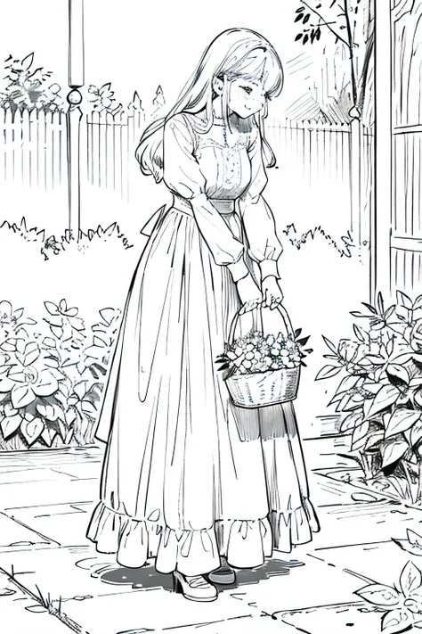 coloring page coloring pages, in the style of light beige and silver, gardening, outdoor, happy, line art. romantic