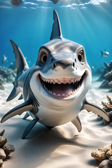 The frindely shark adult with a smile lovely for a childrens book and look a frontal camera