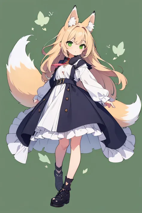 1girl,fox,full body,green background