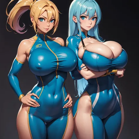 Fighting game characters、Big breasts about to burst、cleavage of the breast、One Woman Alafe、Jade-colored hair、Slender and long legs,、Fitness Model、musculature、abdominals、Height 175cm、Fighting suit with golden luster、skin tanned、glistning skin、Cool smile、ful...