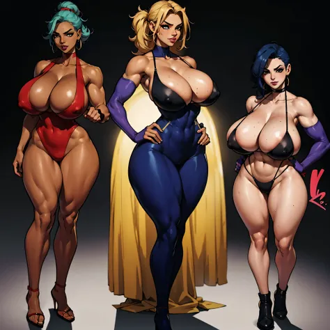 Fighting game characters、Big breasts about to burst、cleavage of the breast、One Woman Alafe、Jade-colored hair、Slender and long legs,、Fitness Model、musculature、abdominals、Height 175cm、Fighting suit with golden luster、skin tanned、glistning skin、Cool smile、ful...