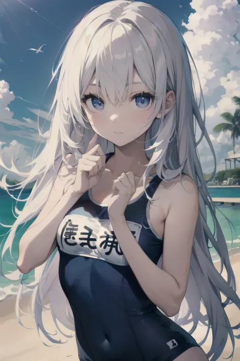 high quality、最high quality、Complete limbs、Ultra-high resolution、Shining Eyes、Full hands and fingers、Slender beauty、Wearing a white school swimsuit、White skin