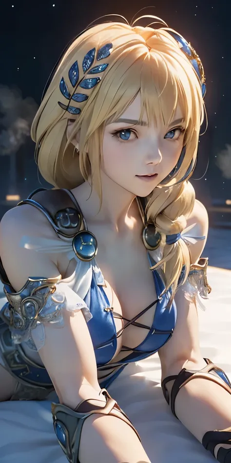 (masterpiece, best quality:1.3), Sophitia Alexandra, Soul Calibur, (upper body:1.5), anime, intricate detail, japanese style, 28 years old, look at viewer, gold hair, braid hair, (all fours:1.5), (ruins blessed by the god Hephaestus, filled with a mystical...