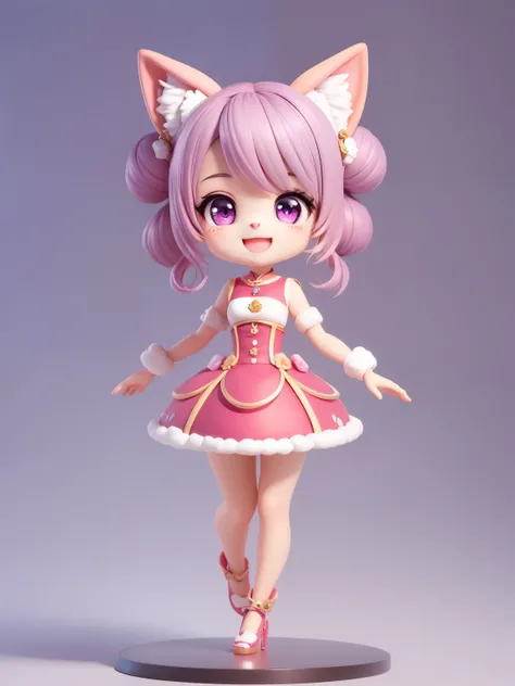 (Daisaku), (Extreme Quality), (Super Meticulous), (Full Body: 1.2), Bubble Mart Style, Chibi, Cute , Smile, Open Mouth, (Beautiful Delicate Face), (Beautiful and Delicate Eyes), dog, puppy, furry, puppy ears, dog ears, dog ears on head, purple eyes, hair b...