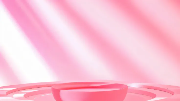 There is a white bowl on a white plate，There is a red lid on it, Soft light 4 colors, pink background, pink gradient background, Pink water in a large bathtub, flowing pink silk, pink light, Smooth pink skin, light pink background, pink reflection, pink ze...