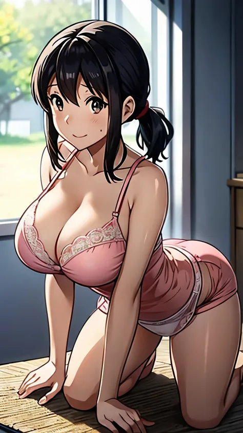 anime、detailed description、doraemon、minamoto,woman、40歳woman、mother、((big breasts))、((cleavage))、red cheeks、uplifting、adult、sexy、...