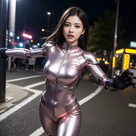 (highest quality、4K、8k、High resolution、masterpiece: 1.2)、Very detailed、(Genuine、Realistic、Realistic: 1.37)、SF、Beautiful young woman、so beautiful、Bounty Hunter、Cybernetic Weapons、Cyberspace、High-tech City、Shining neon lights、((Futuristic Fashion))、((Skin-ti...