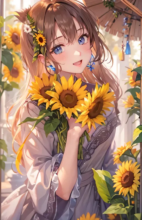 ((highest quality)), ((masterpiece)), (Get used to it), Perfect Face , beautiful girl , sunflower ,