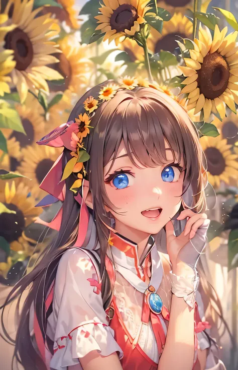 ((highest quality)), ((masterpiece)), (Get used to it), Perfect Face , beautiful girl , sunflower ,