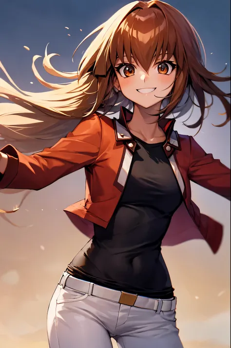 (masterpiece, best quality:1.2), expressive eyes, perfect face, highres, yuuki judai, 1girl,(female:1.5), brown hair, long hair,...