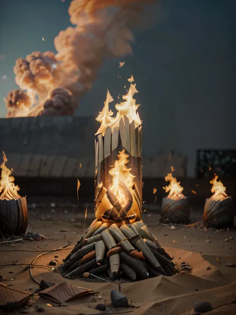 wide shot:1.5, ((1 campfire:1.6, photo by an award-winning professional photographer, dancing fire, sparks, motion blur of the red and yellow flames, the best possible quality, Ultra resolution 8k, Stunning illustration, Best of all , award-winning, how to...