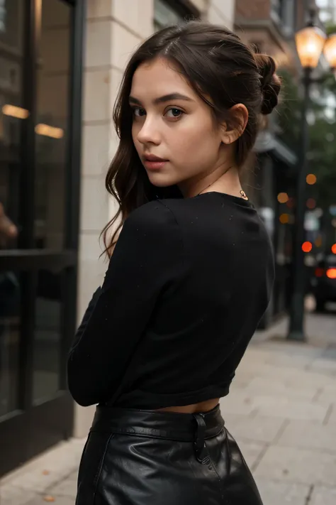 girl in black looks back