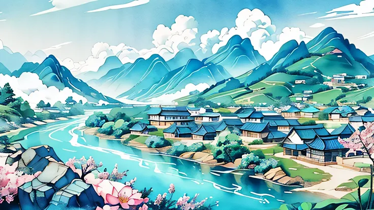 Beautiful scenery,watercolor(((Ink Painting,watercolor painting))),A Beautiful scenery painting,Stunning landscape paintings,rich and colorful,rich and colorful,fair,ArtStation website is popular,wonderland,Imaginative,Intricate details,Landscape details,L...