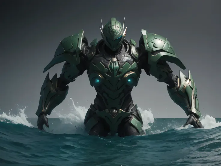 ((best quality)), ((masterpiece)), (detailed), perfect face, Green, Turtle Power Ranger, Surrounded by water, Single person, Sleek Turtle Armor, Full Body, Turtle Base