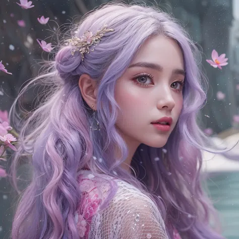 snow hoop exclusion area 32k（tmasterpiece，k hd，hyper hd，32k）long flowing purple-pink hair，autumn pond，zydink， a color， tongzhou ...