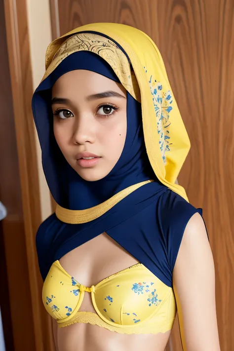 Naked, (((HIJAB MALAY GIRL))), masutepiece, High quality, UHD 32K, Realistic face, Realistic skin feeling , A Japanese Lady, 8 years old, , Very cute and baby-like face, (((FLAT CHEST))), (MATRIX WORLD), ((look In front  at the camera and SADNESS)), ((()))...