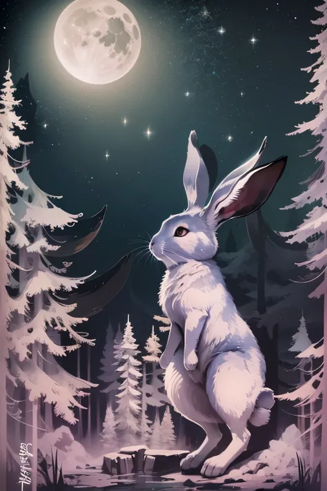 1 Rabbit Moon，The rabbit melts into the moon，Overlapping the moon and the rabbit，Double exposure illustration，huge full moon