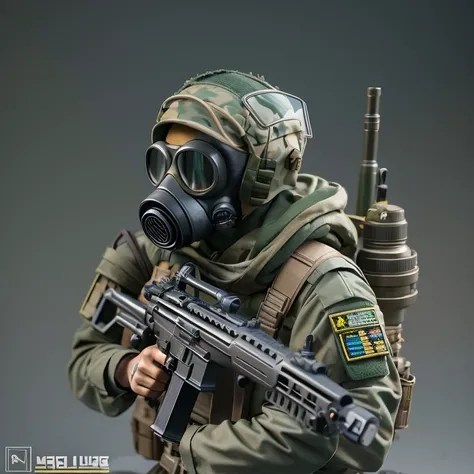 Alafud Soldier with gas mask and gun, Sanya Toys, Guerrilla, vinyl toy figurine, Highly detailed toys, Future combat equipment, Stop motion vinyl characters, Soldier, Marmoset Rendering, camouflage equipment, Octane Rendering”, Octane Rendering ”, Ninja, V...