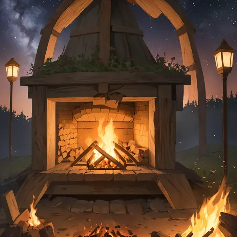 (best quality,4k,8k,highres,masterpiece:1.2),ultra-detailed,realistic,photorealistic:1.37,warm campfire night scene,crackling wood fire,people gathered around,cozy atmosphere,sparkling firelight,night sky full of stars,portraits,painting,horror,realistic c...