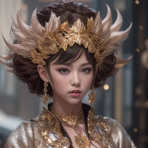 32K（tmasterpiece，k hd，hyper HD，32K）Short burgundy hair，Gold jewelry area in the back room，Flame Girl ，Yao Lang protector （realisticlying：1.4），Python pattern robe，Purple-pink tiara，Snowflakes fluttering，The background is pure，Hold your head high，Be proud，Th...