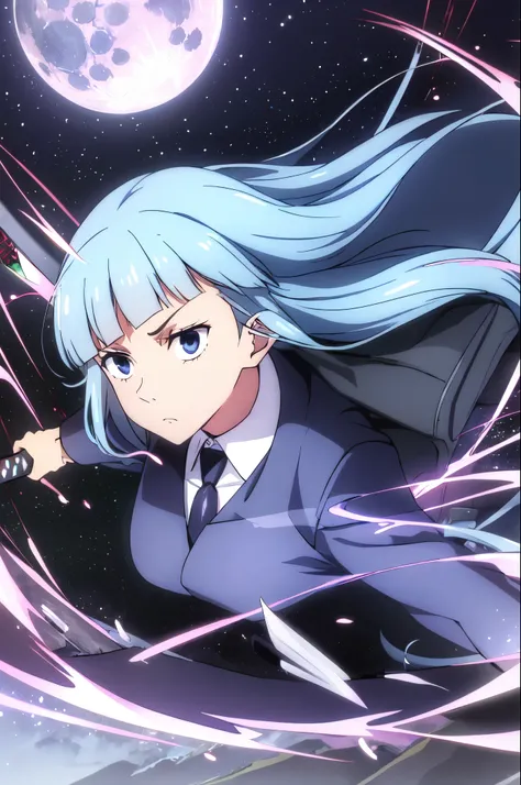(extremely detailed CG unity 8k wallpaper),(masterpiece),(best quality),(ultra-detailed),(best illustration),(best shadow),(absurdres), Kasumi, 1girl, solo, blue hair, necktie, long hair, blue eyes, bangs, jacket, shirt, suit, white shirt, black necktie, ...