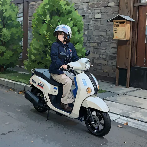 1 girl, motorcycle, wear helmet