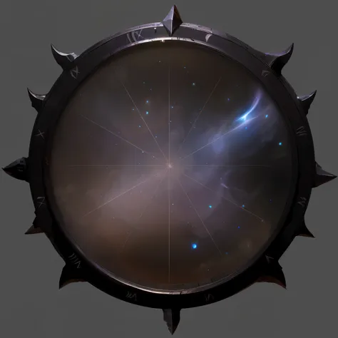 Arav view of a circular object，（Dial with luminous inscription：1），There is a star field in the center, Contact Portal, majestic interstellar portal, black hole time portal, Chart, Fantasy Shield, Stargate, futuristic stargate, Interstellar Infinity Portal,...