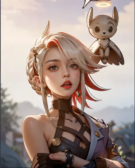 a close up of a girl, red white hair, big booobs ,surprised expression, shadowbringers cinematic, 4 k detail fantasy, a beautiful fantasy empress, game cg, xianxia fantasy, xianxia hero, 2. 5 d cgi anime fantasy artwork, cinematic goddess close shot, ruan ...