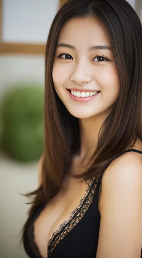 masterpiece,best quality,(Japanese ),((Beautiful girl)),cleavage,indoor,(perfect body beauty:1.2),(shy smile),beautiful teeth,