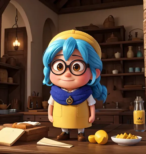 Verwandle diese frau in ein gelb blaues animiertes minion.