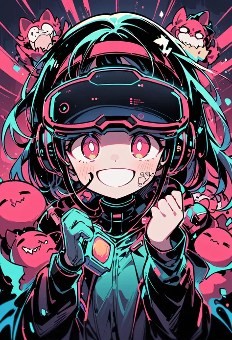 highest quality、High resolution、Detailed Background、Anatomically correct、Detailed facial expressions、The evolution of VR technology、
A girl excited with VR goggles、I&#39;m extremely excited、
His eyes are wide open and he is immersed in the experience insid...