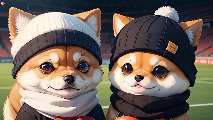 anime character with a beanie hat and scarf on a sticker, hold a ball, big beanie hat, bigger hat, wholesome digital art, anthropomorphic shiba inu, doge meme, inspired by Shiba Kōkan, doge, old internet art, shiba inu portrait, awwwww, wholesome, nft port...