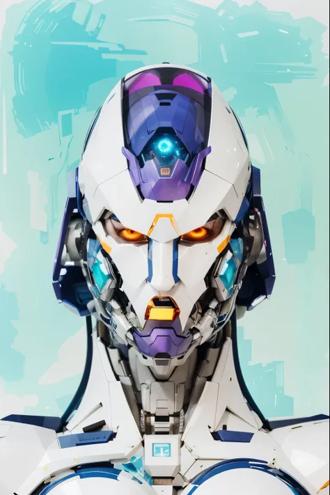 Realistic robot with a helmet on and a blue background,robotic mixed with organic,humanoid mecha, mecha aesthetic, symmetry!! portrait of cyborg, glass oled mecha visor, cyborg portrait, mecha art, mecha human, # mecha, mecha asthetic, cyberpunk cyborg,mov...