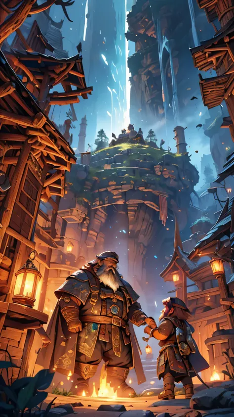  illustration showcasing dwarves diligently mining for minerals and iron ore in the depts, dwarfs with beard, fantasy-themed mine shaft, intricate line detail, vibrant colors, fantastical lighting, underground glow, mythical creatures lurking in shadows, h...