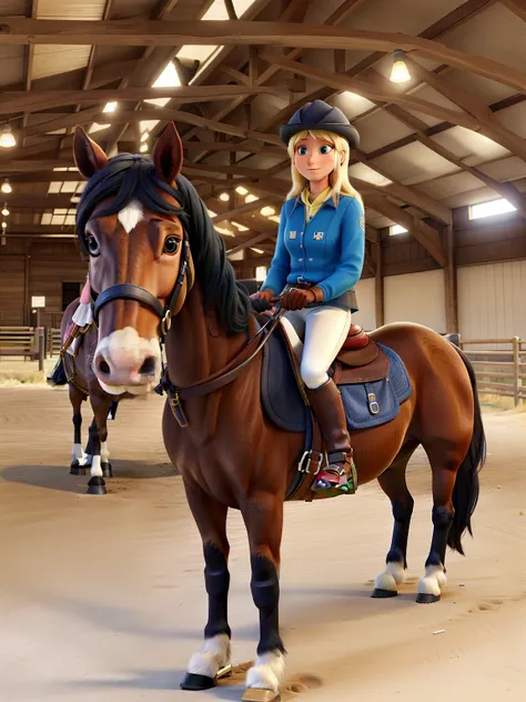 Horse with a rider, femme, cheveux blonds 