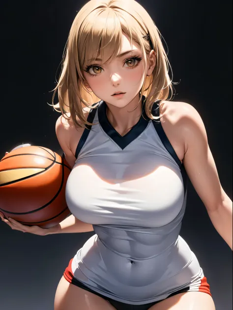 (best quality, masutepiece),ultra detailed photographic,1girl in, female basketball athlete ,large breasts,nice legs,at the bask...