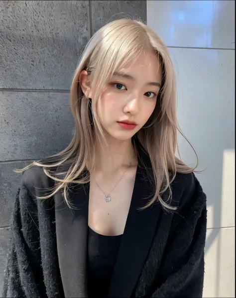 (Very realistic photos, concentrated、High resolution, Detailed face, Detailed Hair,Fine grain), ((Shooting in front of a wall))、Japanese women, 20-year-old, Various expressions, Upper Body、alone:1, Slim figure,((Wearing a black jacket))、Only one person is ...