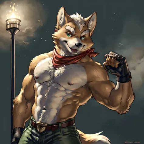 fox mccloud, 4k, high resolution, best quality, detailed, posted on e621, solo, anthro body, male, avarage build, (plain background:1.1), correct anatomy), sexy pose, posing, suggestive, strong lighting, (by wfa, by takemoto arashi, by meesh, by Taran Fidd...