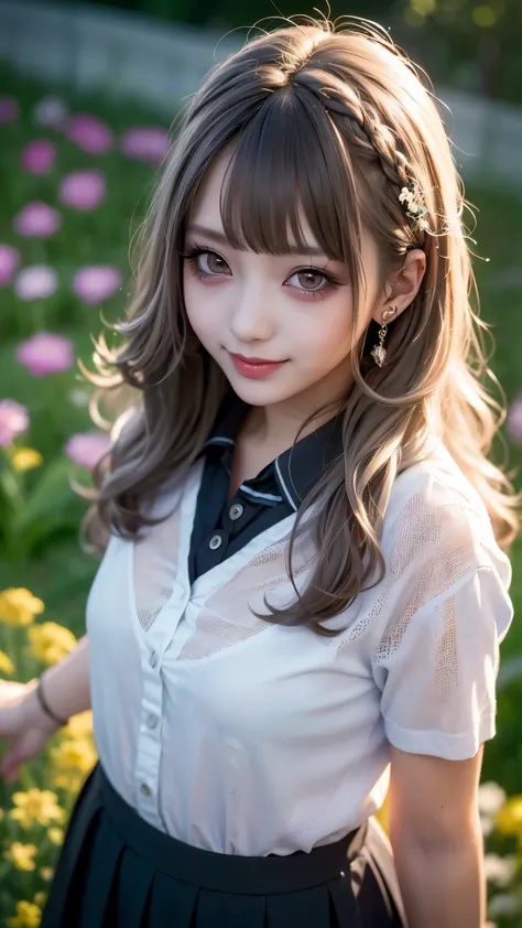 Realistic, masterpiece, highest quality, Highest Resolution, one Japanese high school girl, 16 years old, Upper body photo, She narrows her eyes and looks at me with a shy smile and a smile, Laughing with mouth open, Beautiful and detailed eye drawing, (dr...