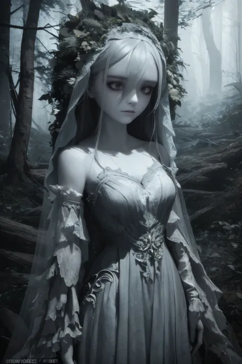 3D Animation: The Ghost Bride, a character with a mystical and melancholic personality, stands at the precipice of a dark and ominous cliff nestled deep within a forest. Her ethereal figure dons a tattered and frayed wedding gown, the once-white fabric now...