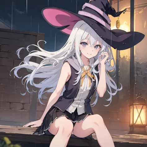 realistically, longhair, silver hair, brown eyes, glowing eyes, white short skirt, blush, daytime, wet from the rain, see throug...