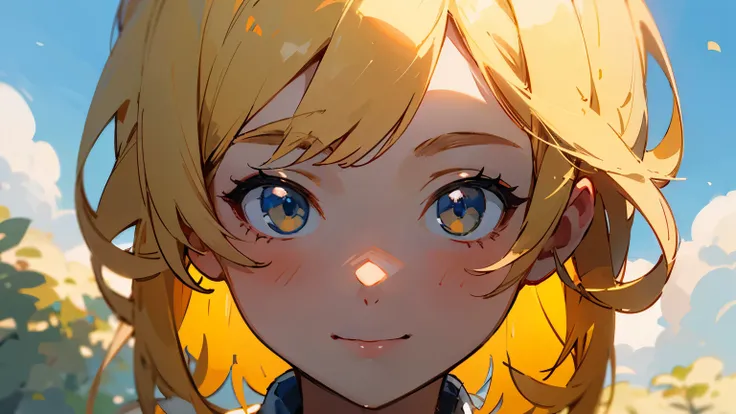 ((highest quality)), ((masterpiece)), (detailed), Perfect Face,1girl,The gentle, cute sun is shining, and the sky is clear.