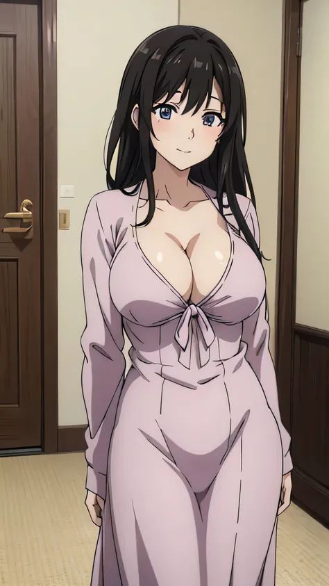 (((masterpiece))),fuyumi itadori, Anime girl characters, 1girl, solo, looking at viewer, medium hair, cleavage, closed mouth, collarbone,Naked, tall girl, horny, big ass, beautiful face,Charming,  anime visual of a cute girl, screenshot from the anime film...