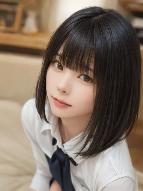 (masterpiece:1.3), (Realistic, RAW Photos, highest quality: 1.4), (One Girl), Beautiful Face, (超Realistic Face、シンメトリーのBeautiful Face), (Black Hair, short hair:1.6、bangs:1.3), Beautiful hairstyle, (Realistic eyes), Beautiful details, Long eyelashes, (Realis...