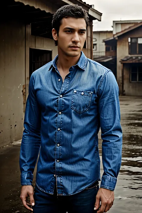 a handsome man weather a denim shirt by NishapurSplashware and Zhang Jingna 