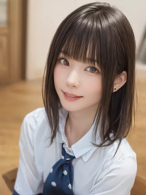 (masterpiece:1.3), (Realistic, RAW Photos, highest quality: 1.4), (One Girl), Beautiful Face, (超Realistic Face、シンメトリーのBeautiful Face、Looking into the camera), (Black Hair, short hair:1.6、bangs:1.3、Put out your ears:1.3、Beautiful long neck、happy smile with ...