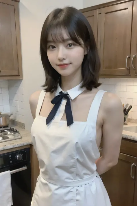 a woman is cooking、(kitchin_Apron:1.Wear 3)、Good Hand、4K、hight resolution、​masterpiece、top-quality、Cap:1.3、((Hasselblad photo))、Fine skin、sharp focus、(lighting like a movie)、Soft lighting、dynamic ungle、[:(Detailed face:1.2):0.2]、Medium chest、sweats streame...