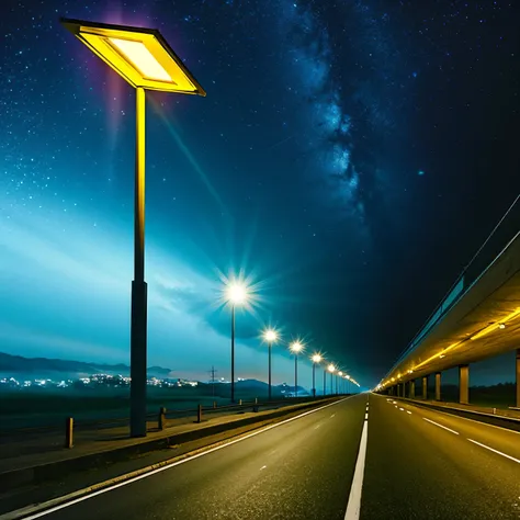 Late night highway、Street lamp、The front illuminated by the headlightountainous area、mountains、(Night fog)、