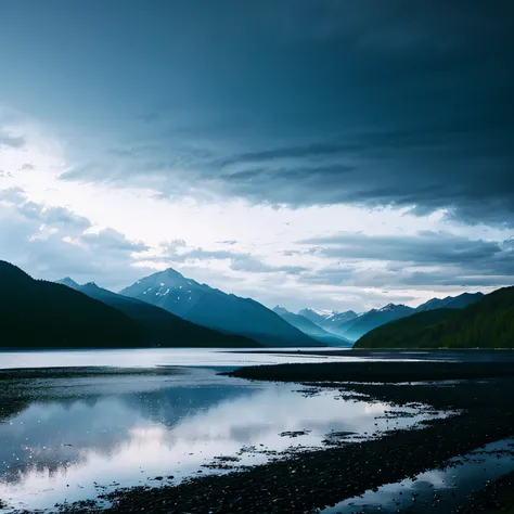 Dark Sky、Northern Europe、fjord、Thick Clouds、rain、snow、Frozen Lake、